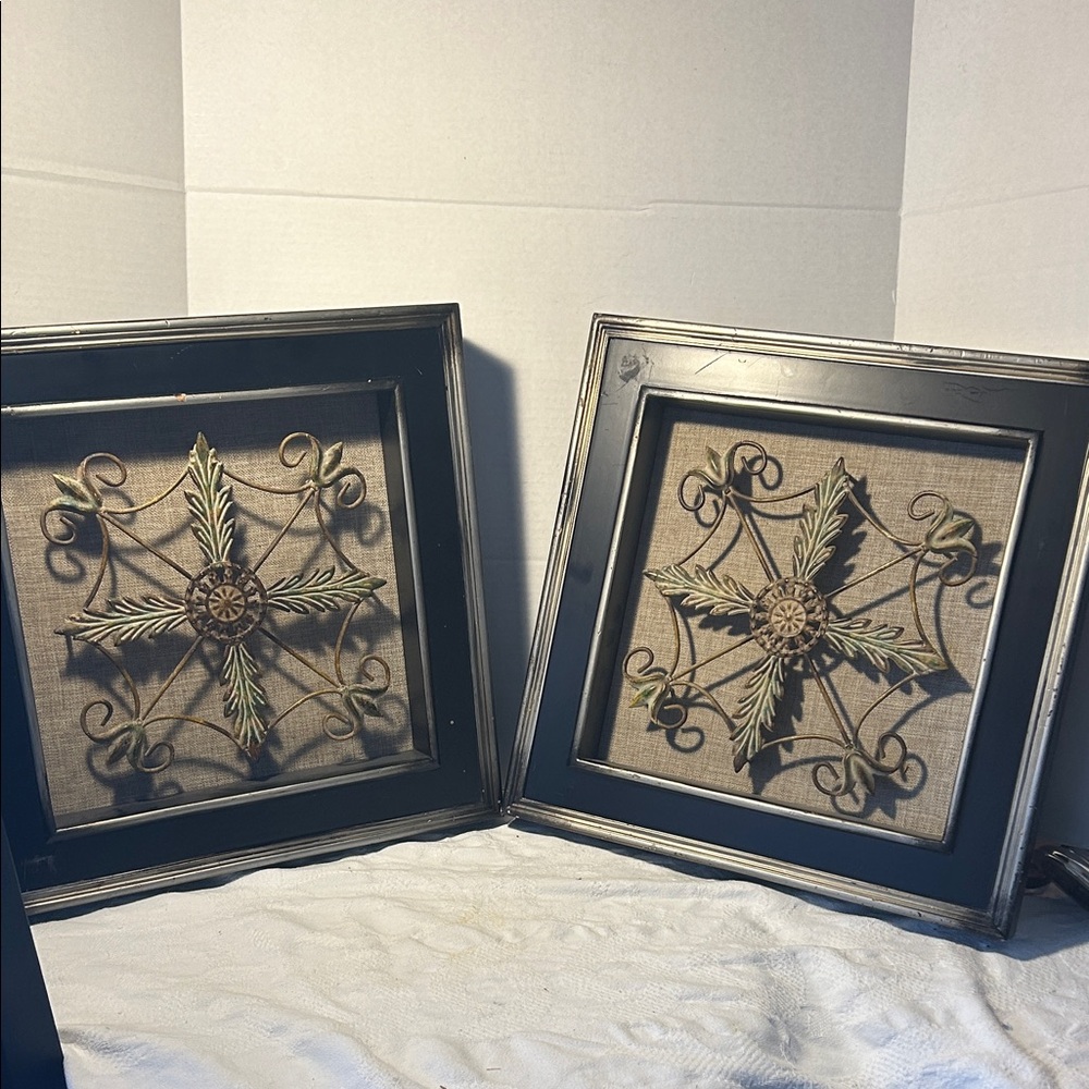 Uttermost Black Framed Wall Art with Green and Gold Accents Vintage